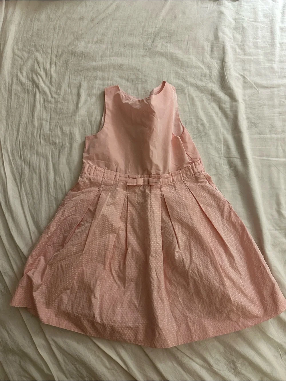 Jacadi Pale Pink Pleated Bow-Trim Dress Sleeveless Midi Kids Size 6A